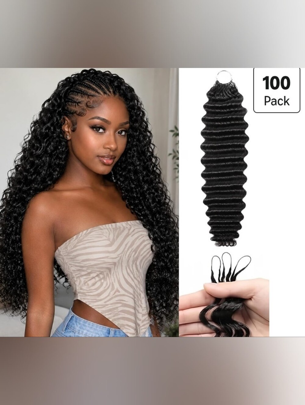 Deep Wave Feather Crochet Hair 100 Strands Pre Separated Synthetic 20" 1B